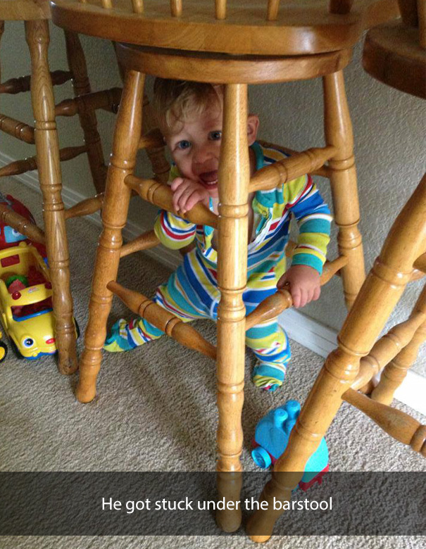 He got stuck under the barstool