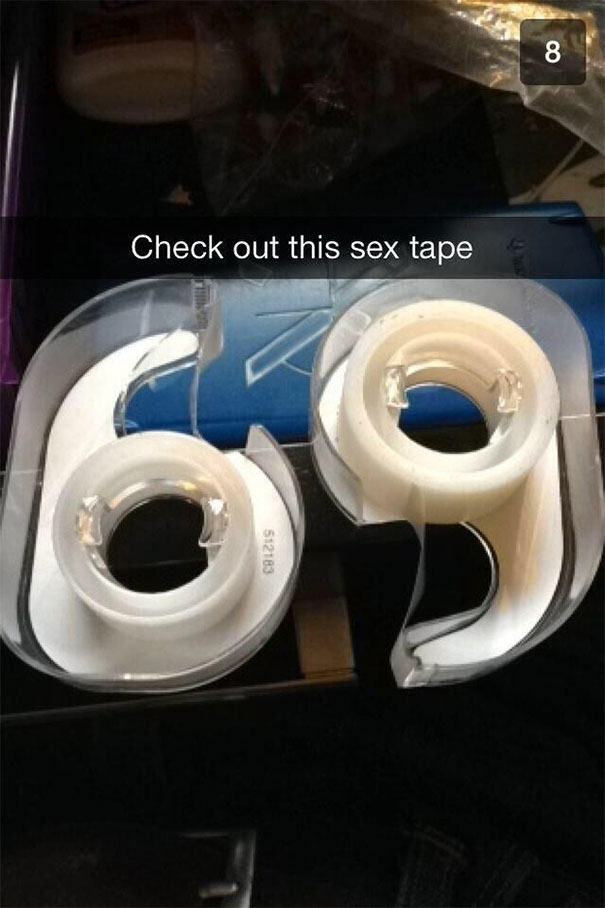 Two tape dispensers labeled humorously in a funny Snapchat image.