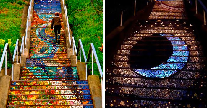 These Tiled Steps In San Francisco Glow At Night From The Moonlight