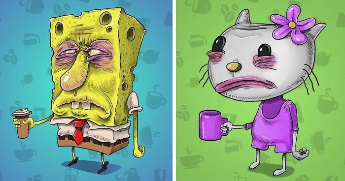 I Painted Famous Cartoon Characters Before Their Morning Coffee
