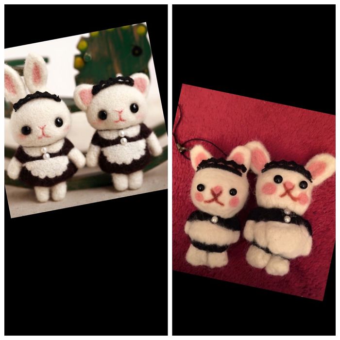 Online purchase regret: comparison of plush rabbits in maid outfits.