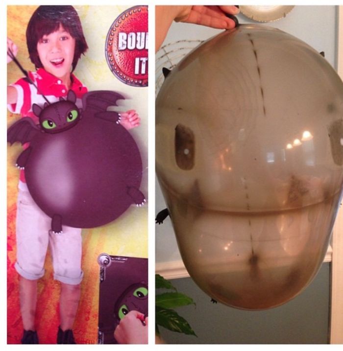 Kid disappointed by online purchase; expectation vs. reality of inflatable toy.