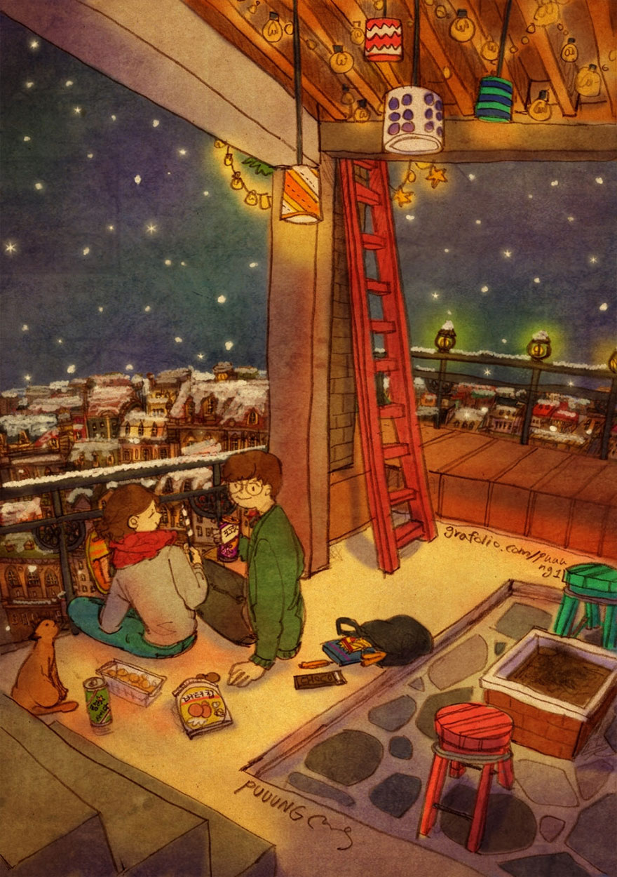 Drinking Hot Cocoa In The Terrace In Winter