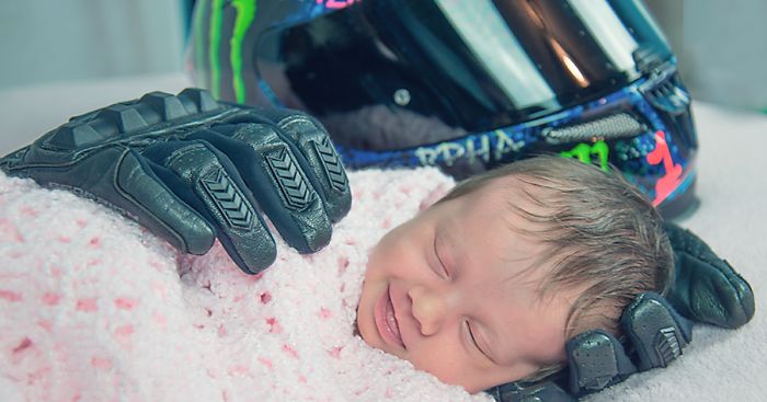 Baby Smiling After Being Wrapped In Her Late Father’s Motorcycle Gloves