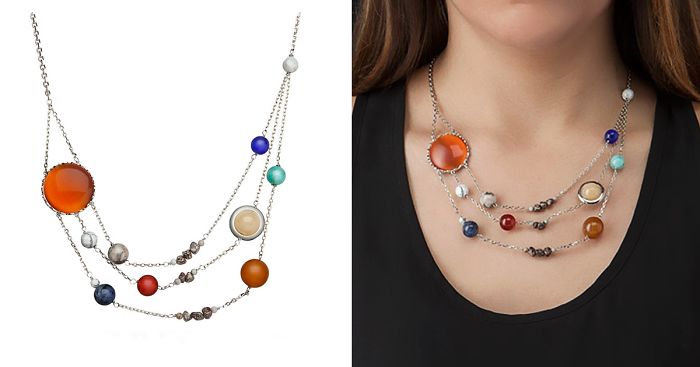 Solar System Necklace With Semi Precious Planets Moving Around Jade Sun