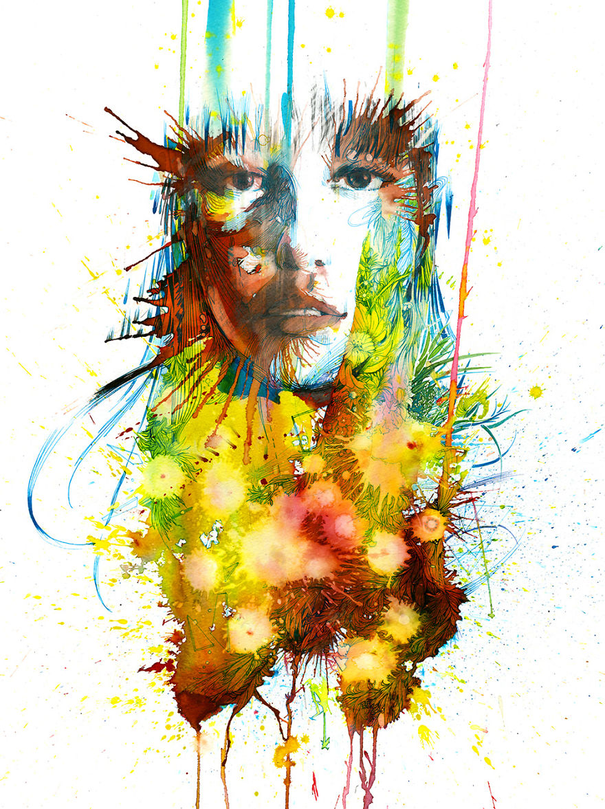 I Mix Ink, Tea, Alcohol, And Embroidery To Create These Paintings I Mix Ink, Tea, Alcohol, And Embroidery To Create These Paintings