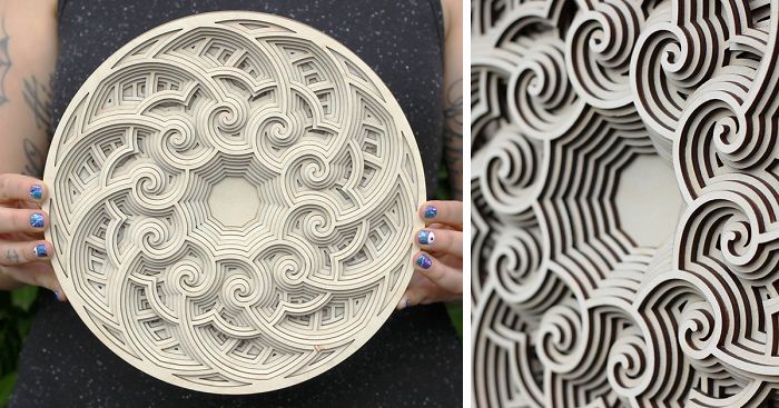 We Stack Layers Of Laser Cut Wood To Make Intricate Mandalas