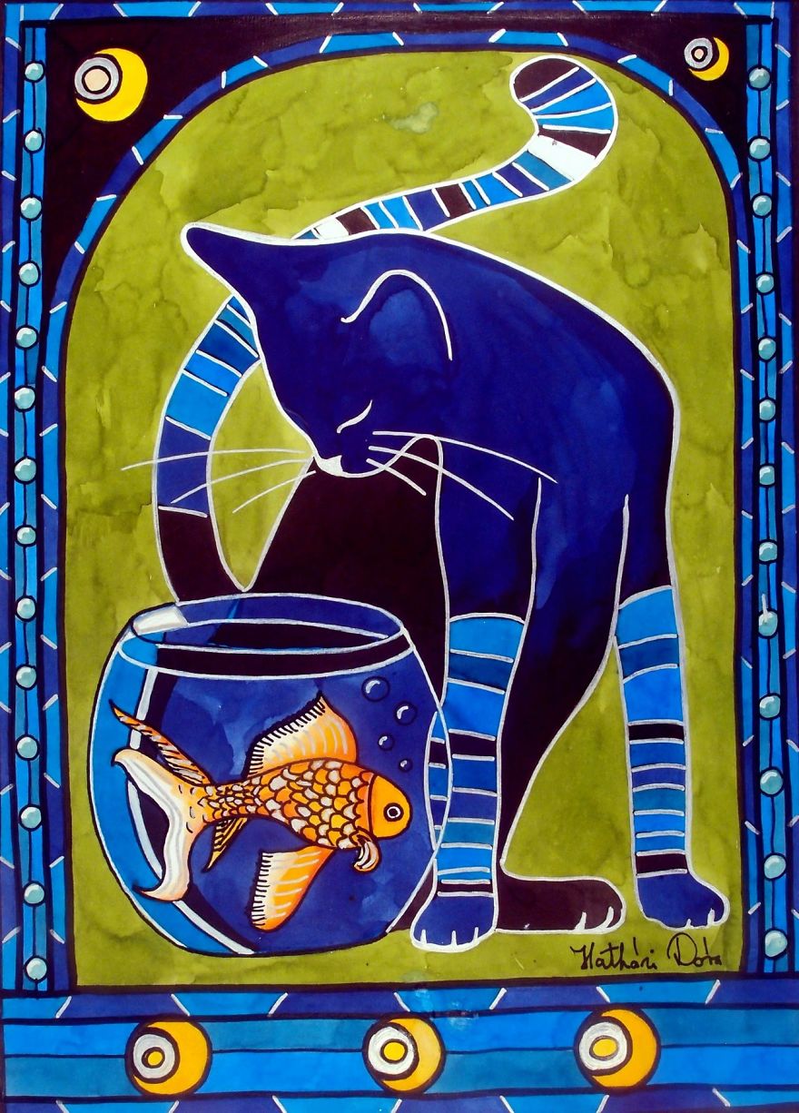 My Beloved Cat Inspired Me To Create These Colorful Feline Artworks