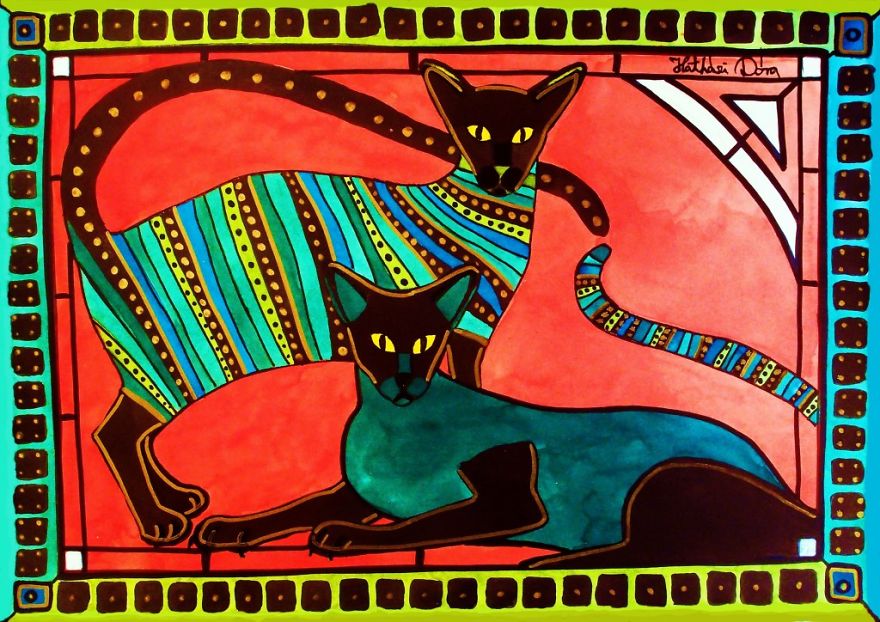 My Beloved Cat Inspired Me To Create These Colorful Feline Artworks