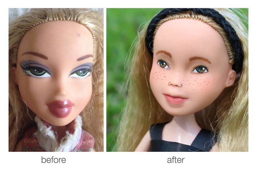 I Re-Paint Faces Of Bratz Dolls To Promote Positive Body Image In Children I Re-Paint Faces Of Bratz Dolls To Promote Positive Body Image In Children