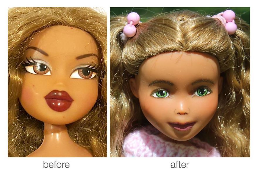 I Re-Paint Faces Of Bratz Dolls To Promote Positive Body Image In Children I Re-Paint Faces Of Bratz Dolls To Promote Positive Body Image In Children