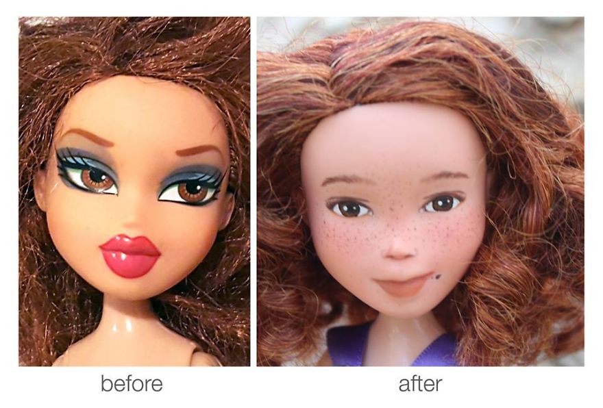 I Re-Paint Faces Of Bratz Dolls To Promote Positive Body Image In Children I Re-Paint Faces Of Bratz Dolls To Promote Positive Body Image In Children