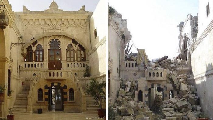 Before and after images of war impact on an ancient building in Syria’s largest city.
