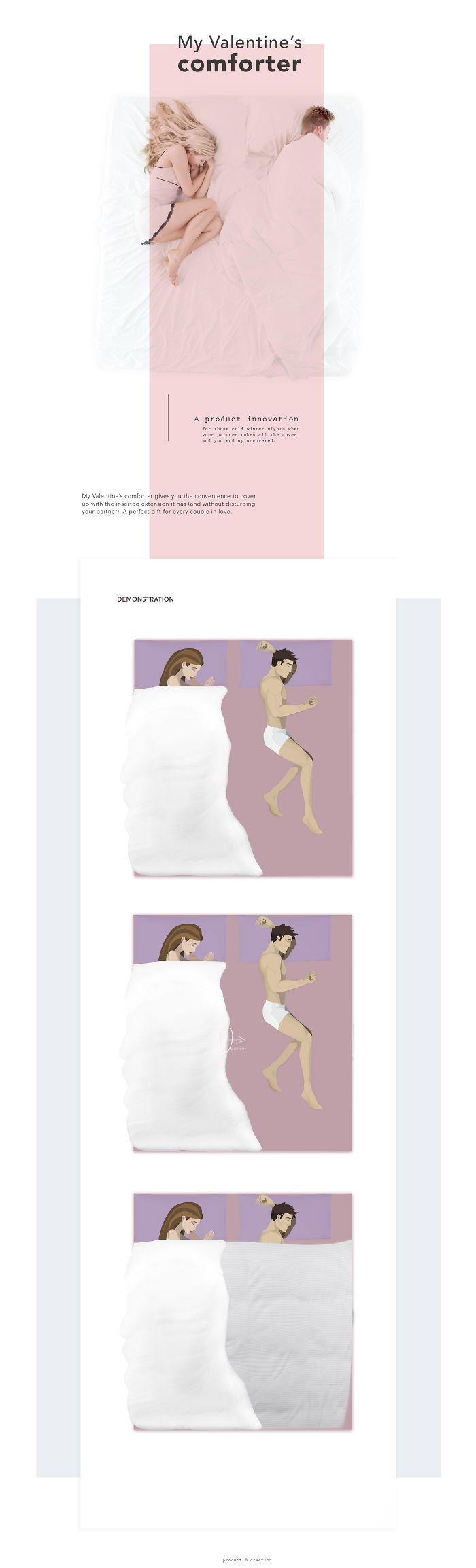 An Innovative Bed Comforter Lets You Stay Warm Even When Your Partner Takes All The Bed Cover.