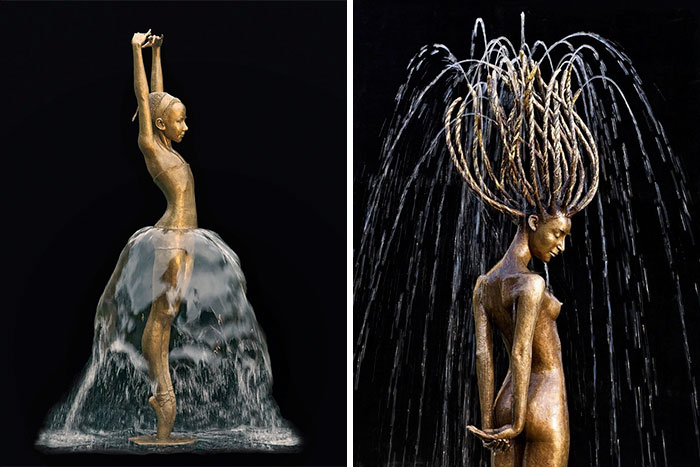 Polish Sculptor Makes Water Complete Her Bronze Fountain Sculptures