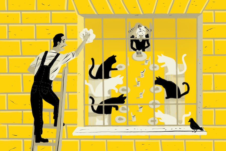 “I Work As A Window Cleaner So I Often See Into People’s Homes While I’m Working – It’s Hard To Avoid. The Strangest Thing I’ve Ever Seen Was An Old Lady Eating Dinner At A Table Completely Surrounded By Her Cats, Who Were Also Eating Dinner.”