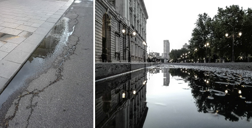 Hidden Parallel Worlds Of Everyday Puddles Captured With My Smartphone