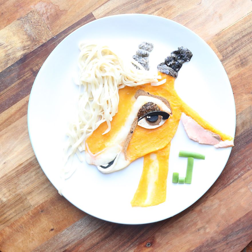 Gazelle From Zootopia. Wild Australian Salmon With Noodles, Pumpkin And Parsnip Mash