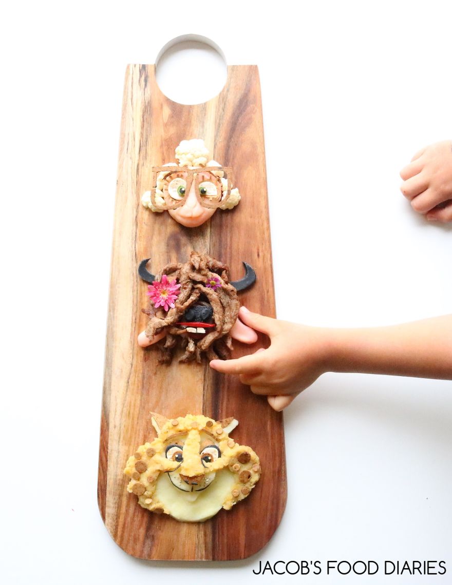 Bellwther, Yax, And Officer Clawhauser. Yellow Lentils With Grassfedbeef, Mash Potatoes And Vegetables