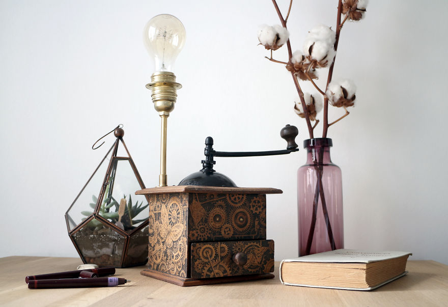 It Took Me 50 Hours And Thousands Of Lines To Bring This Old Coffee Grinder Lamp To Life