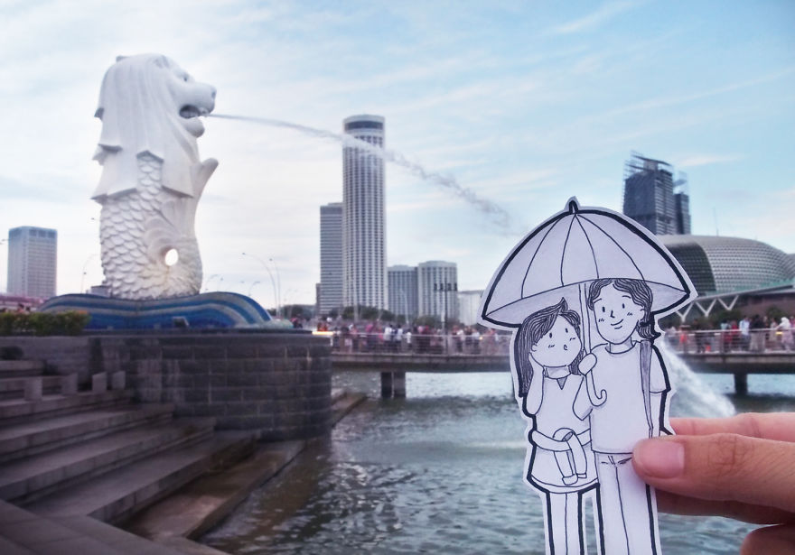 Under My Umbrella In Merlion Park, Singapore