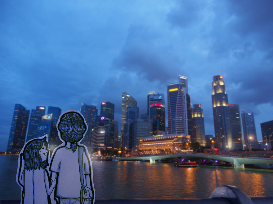 Beautiful View Of Singaporean Skyscrapers From Esplanade