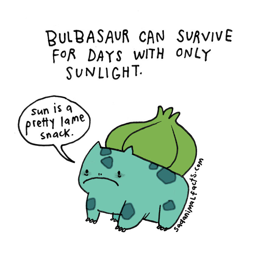 Sad Bulbasaur illustration revealing its sunlight survival secret.