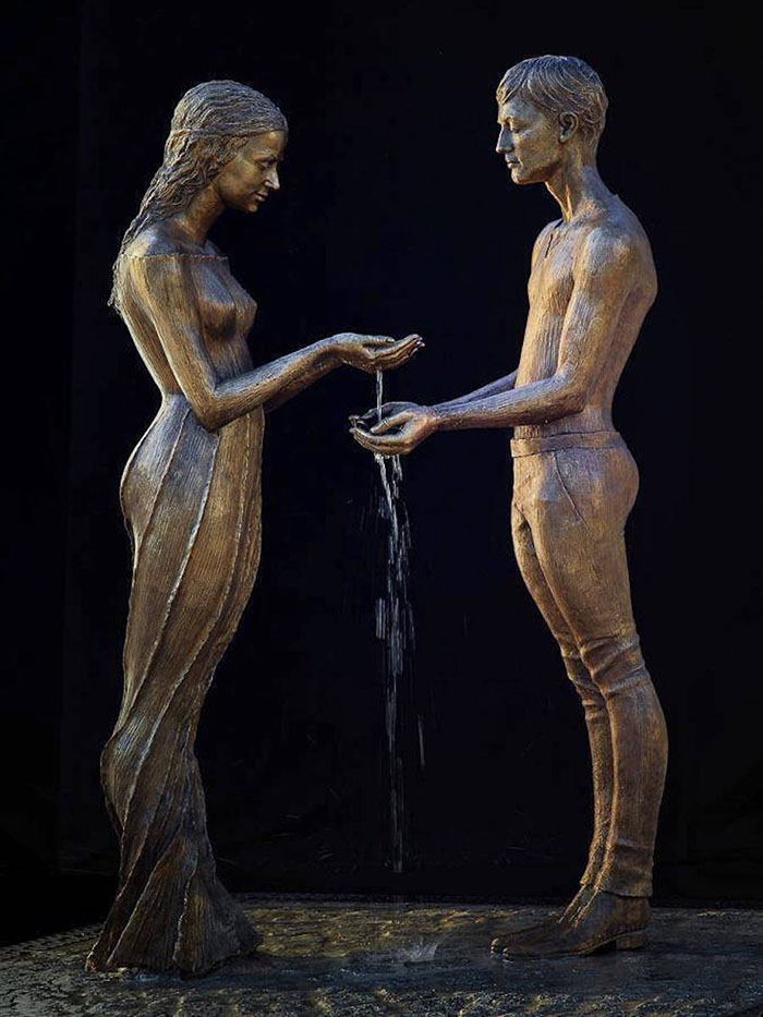 Polish Sculptor Makes Water Complete Her Bronze Fountain Sculptures