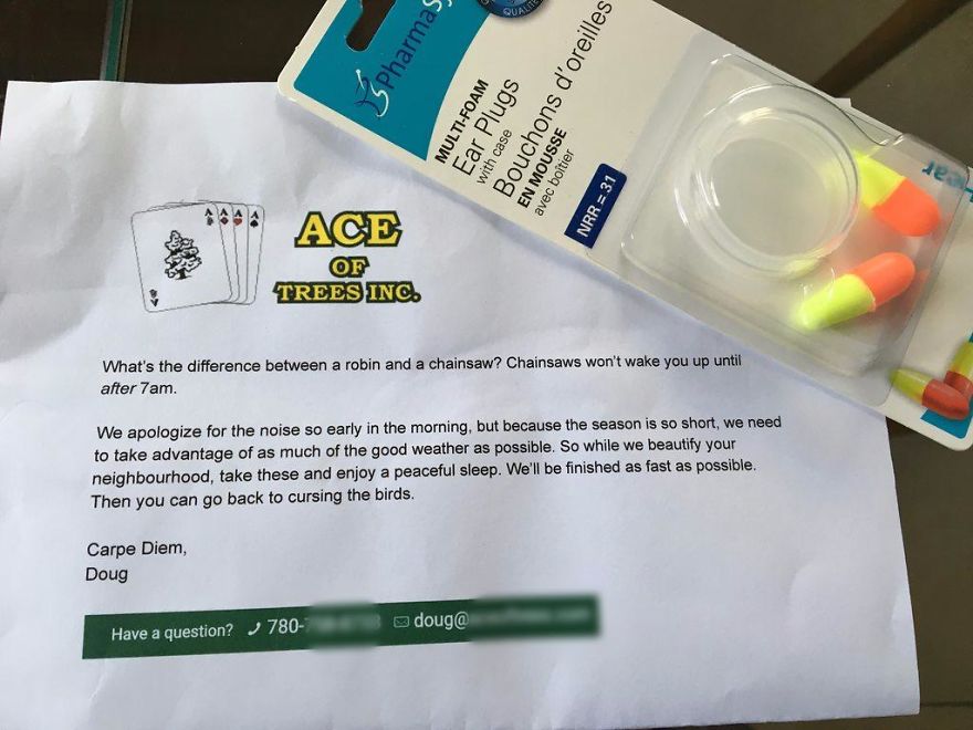 Neighbour Was Having A Tree Taken Down, So He Sent This To Everyone The Day Before