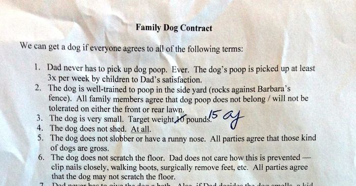 Kids Wanted A Dog So Their Dad Made Them Sign This Super Detailed Family Dog Contract