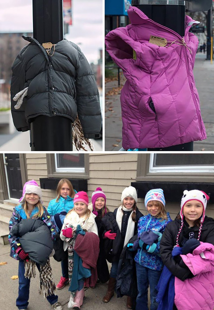 These Kids In Canada Tied Coats To Street Poles To Help Homeless Prepare For Winter
