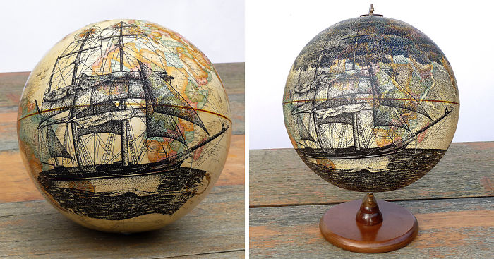 Rotating Stippling Illustration I Created On A Vintage Style World Globe