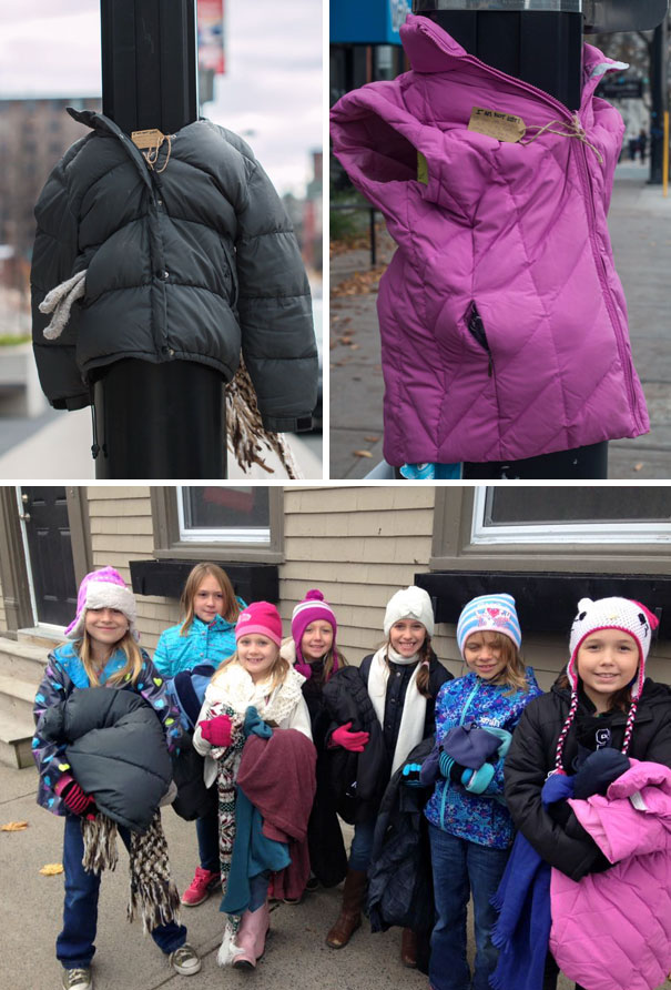 These Kids In Canada Tied Coats To Street Poles To Help Homeless Prepare For Winter