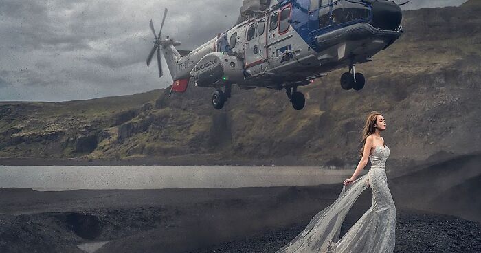 Helicopter Almost Hits Bride’s Head For Crazy Wedding Photo