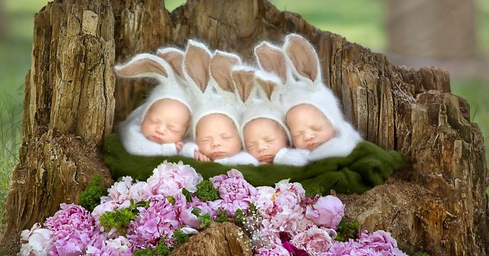 Extremely Rare Identical Quadruplet Girls Star In Photoshoot, Snooze Through Entire Session