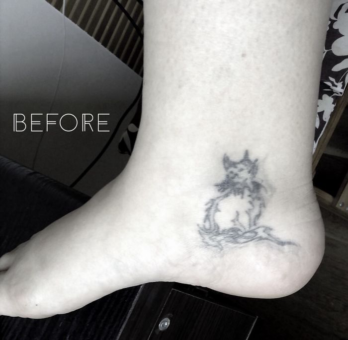 "Before image of a faded ankle tattoo, ideal candidate for creative cover-up tattoo ideas."