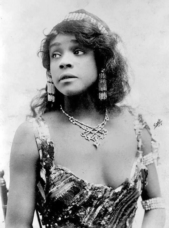 Edwardian era woman in sequin dress and jewelry, exemplifying beauty of early 1900s.
