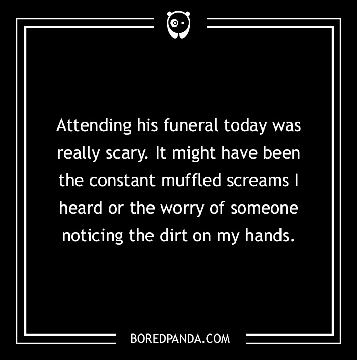 Text from a two-sentence horror story in white on a black background with a subtle border.