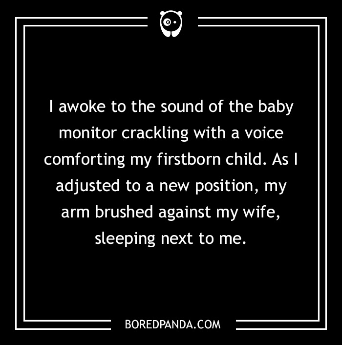 Text from a horror story with chilling twist about a baby monitor and a wife's presence.