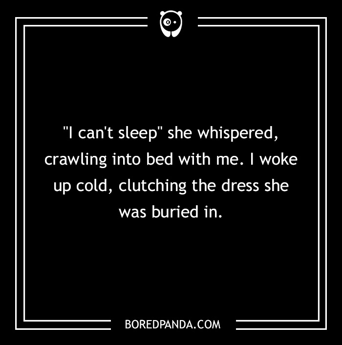 Text on a black background: "I can't sleep" she whispered. A chilling horror story about waking up clutching a burial dress.
