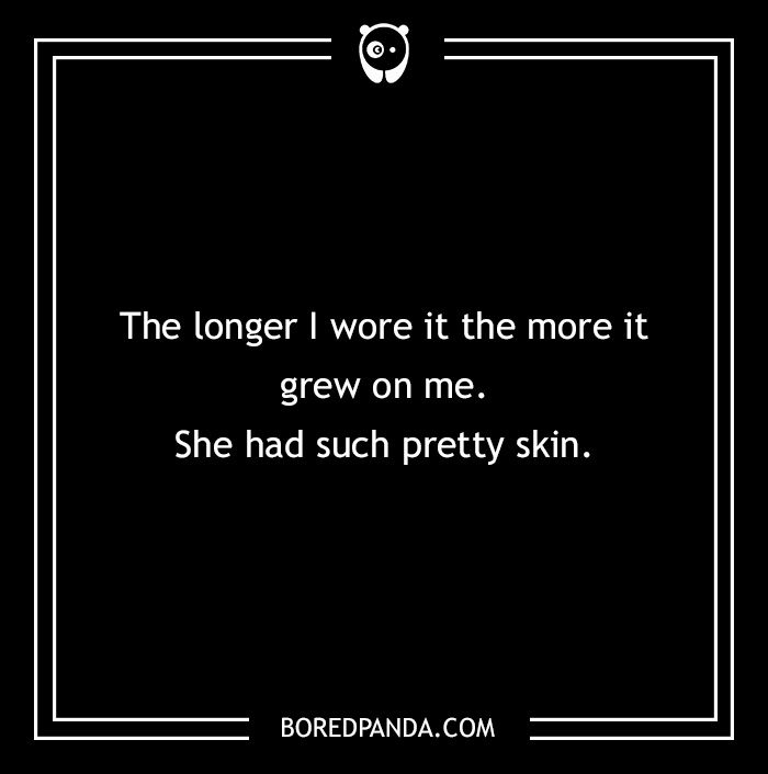 Text image with a two-sentence horror story about skin, evoking spine-chilling feelings.