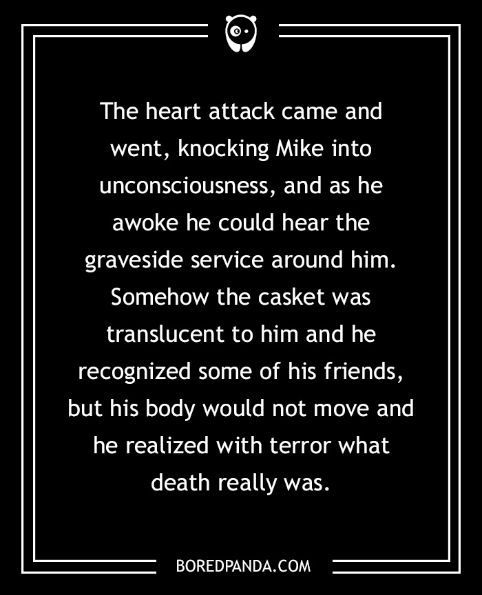 Text image of a horror story about a man experiencing a graveside service while unable to move.