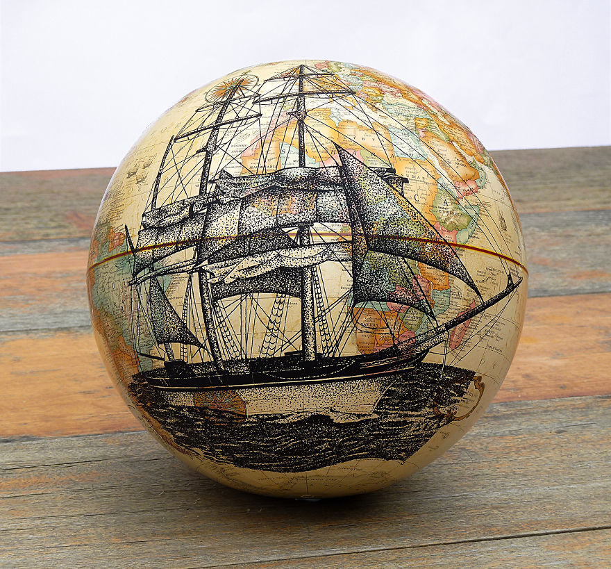 Rotating Stippling Illustration I Created On A Vintage Style World Globe Rotating Stippling Illustration I Created On A Vintage Style World Globe