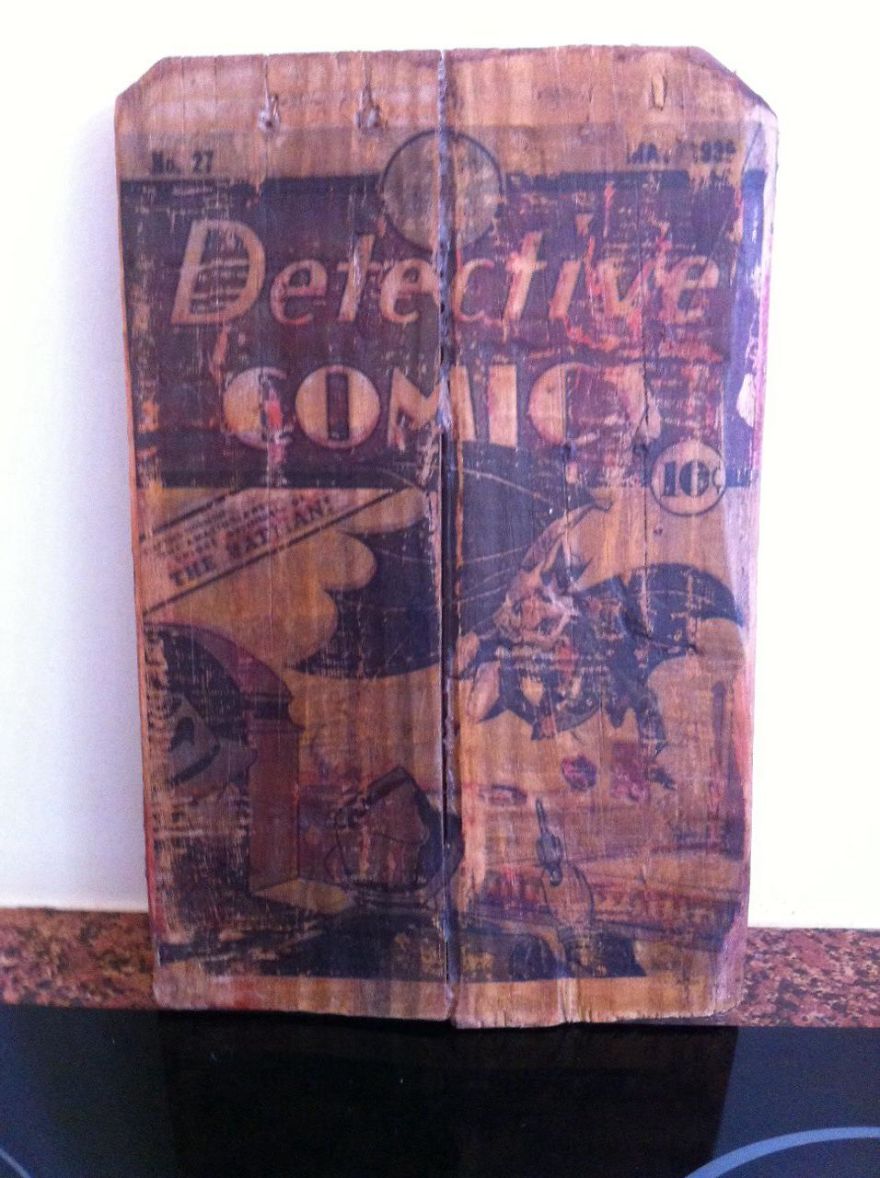I Made This Classic Batman Comic Book Front Page From Old Recycled Wood. Pow!