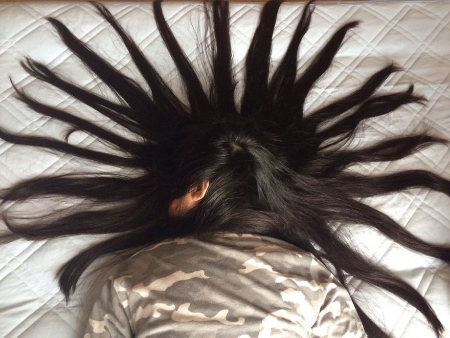 This Guy Plays With His Sleeping Sister's Hair And Turns It Into Art
