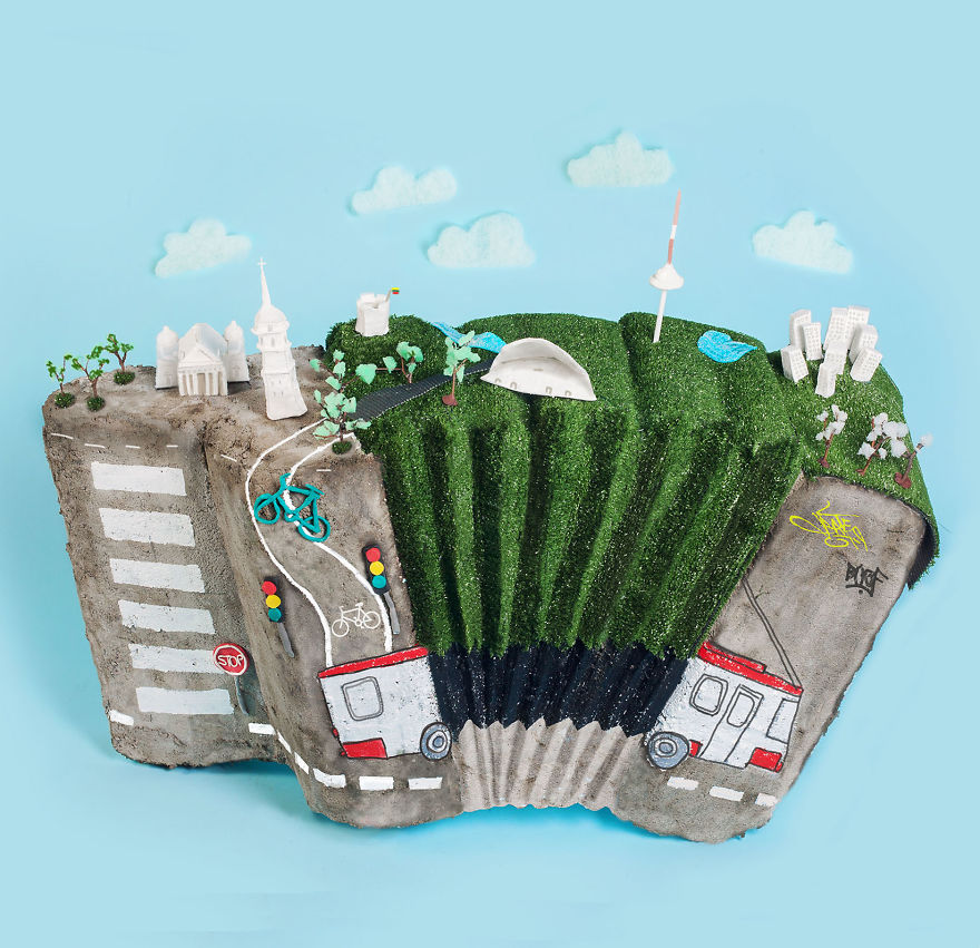 I Made Accordion Sculptures From Moss, Candies And Concrete I Made Accordion Sculptures From Moss, Candies And Concrete