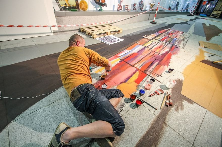 Polish Artist Paints An Amazing 3D Painting On 80 Square Metres Of Granite Floor Polish Artist Paints An Amazing 3D Painting On 80 Square Metres Of Granite Floor