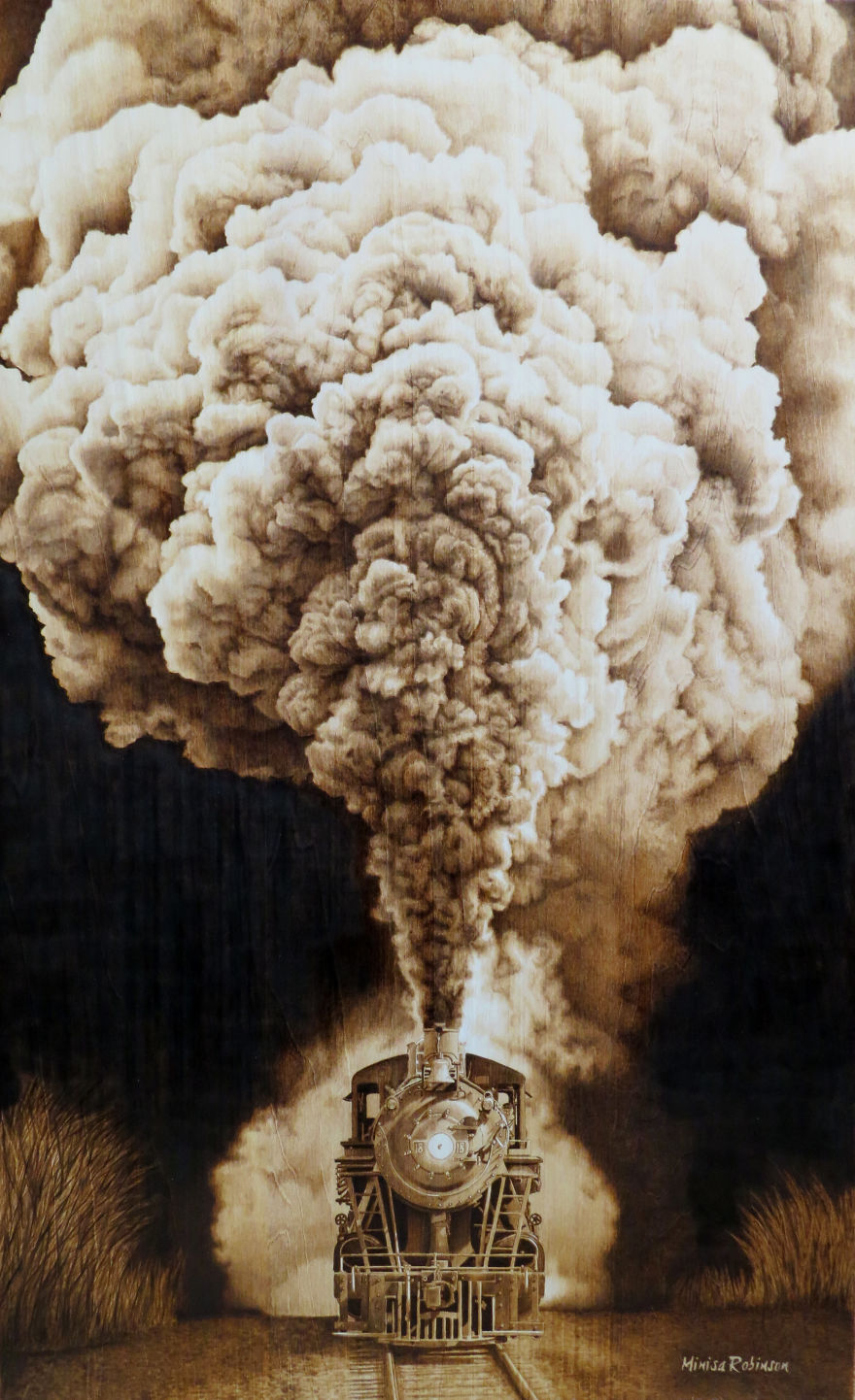 Stay-At-Home Mom Spends 60 Hours Woodburning Image Of A Train