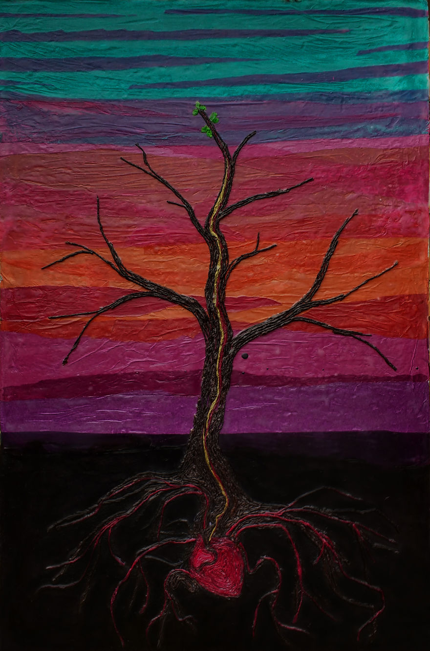 This Is My Heart (the Centre Will Hold) - Encaustic - 24" X 36" - By Jennifer Radford