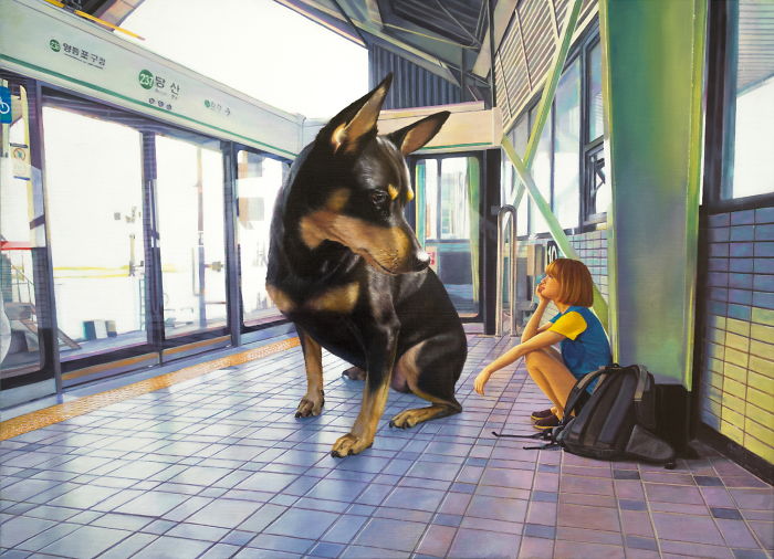 I Paint My Dog As A Giant To Show How Big Of A Part In My Life He Is